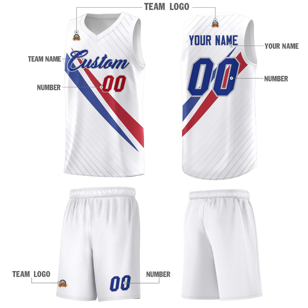 Custom White Diagonal Pinstripe Pattern Color Block Sports Uniform Basketball Jersey|KXKSHOP