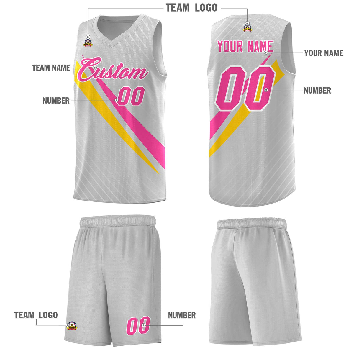 Custom Gray Diagonal Pinstripe Pattern Color Block Sports Uniform Basketball Jersey|KXKSHOP