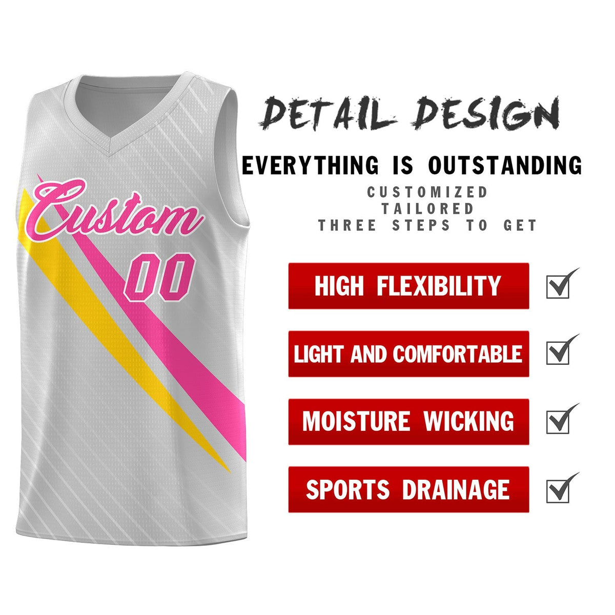 Custom Gray Diagonal Pinstripe Pattern Color Block Sports Uniform Basketball Jersey|KXKSHOP