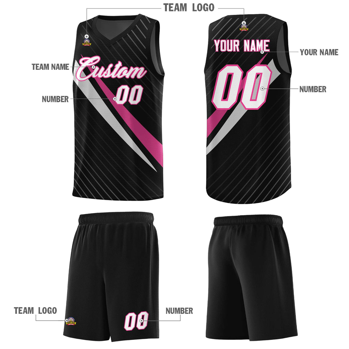 Custom Black Diagonal Pinstripe Pattern Color Block Sports Uniform Basketball Jersey|KXKSHOP