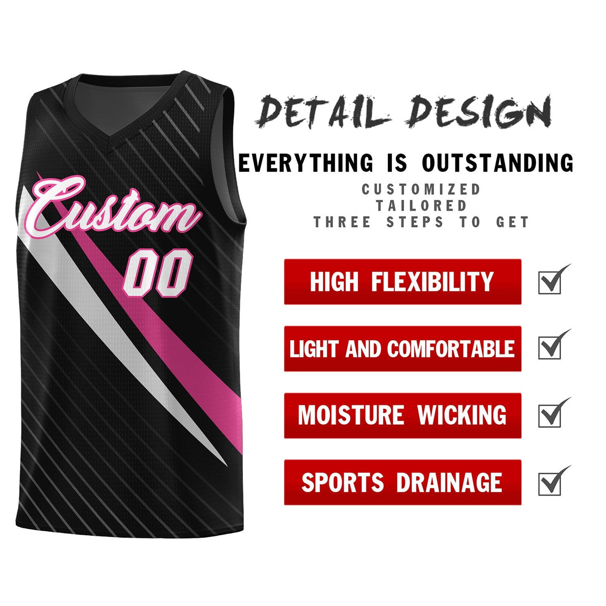 Custom Black Diagonal Pinstripe Pattern Color Block Sports Uniform Basketball Jersey|KXKSHOP