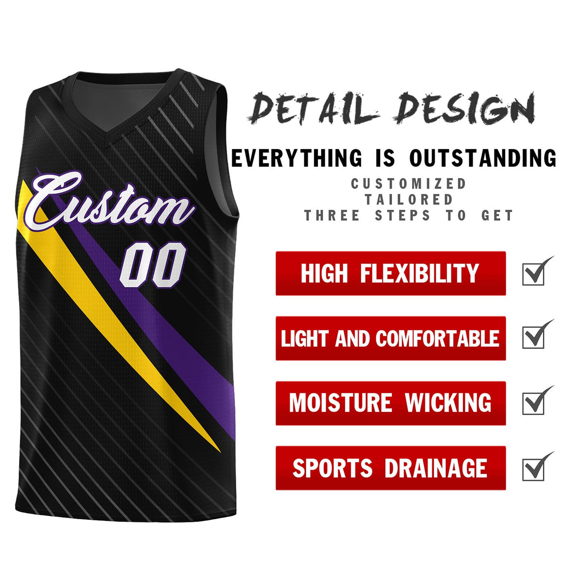 Custom Black Diagonal Pinstripe Pattern Color Block Sports Uniform Basketball Jersey|KXKSHOP