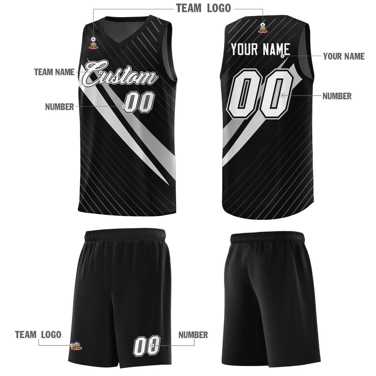 Custom Black Diagonal Pinstripe Pattern Color Block Sports Uniform Basketball Jersey|KXKSHOP