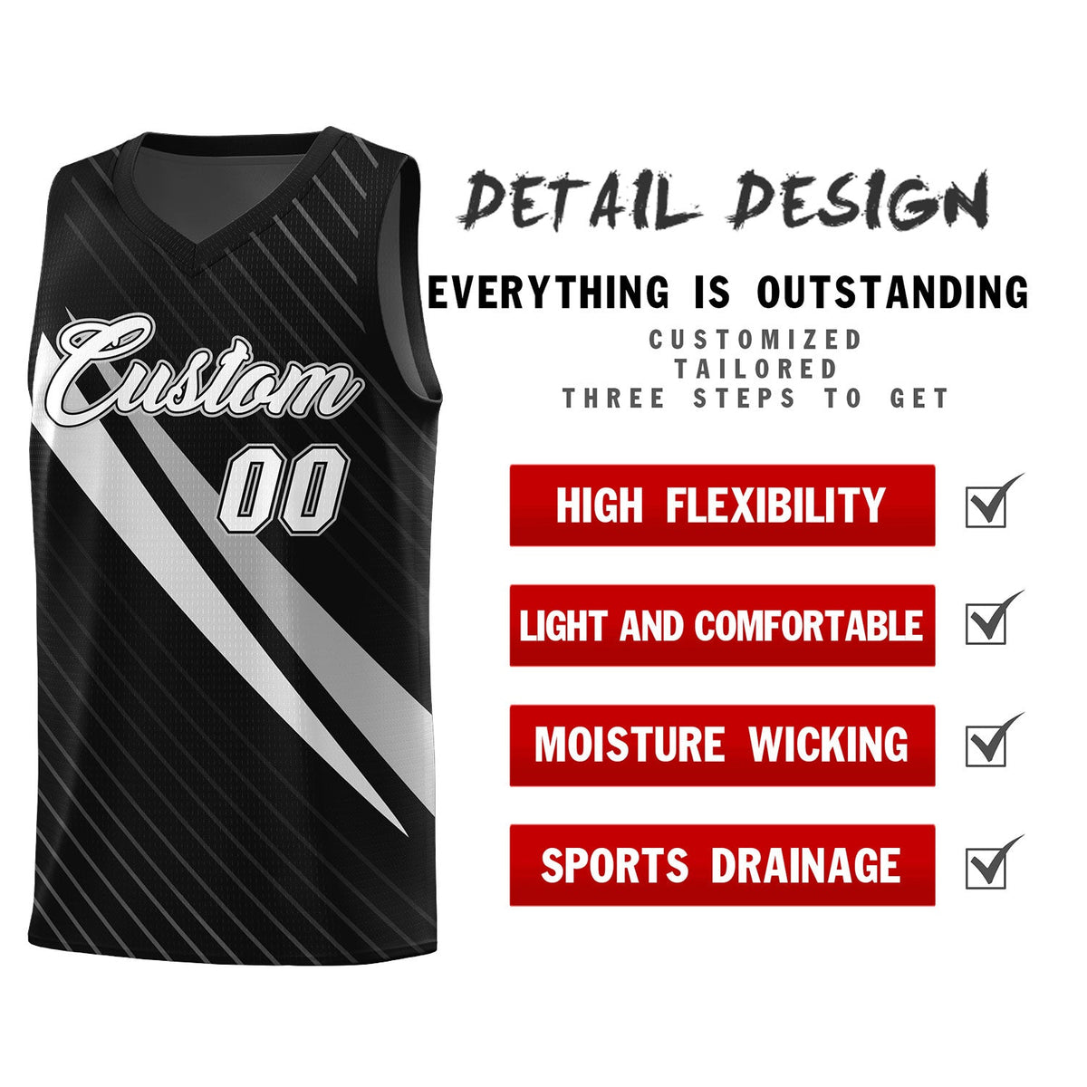 Custom Black Diagonal Pinstripe Pattern Color Block Sports Uniform Basketball Jersey|KXKSHOP