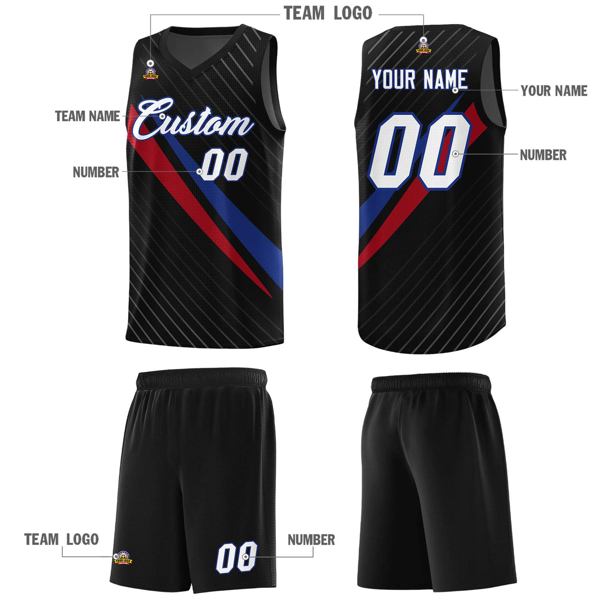 Custom Black Diagonal Pinstripe Pattern Color Block Sports Uniform Basketball Jersey|KXKSHOP