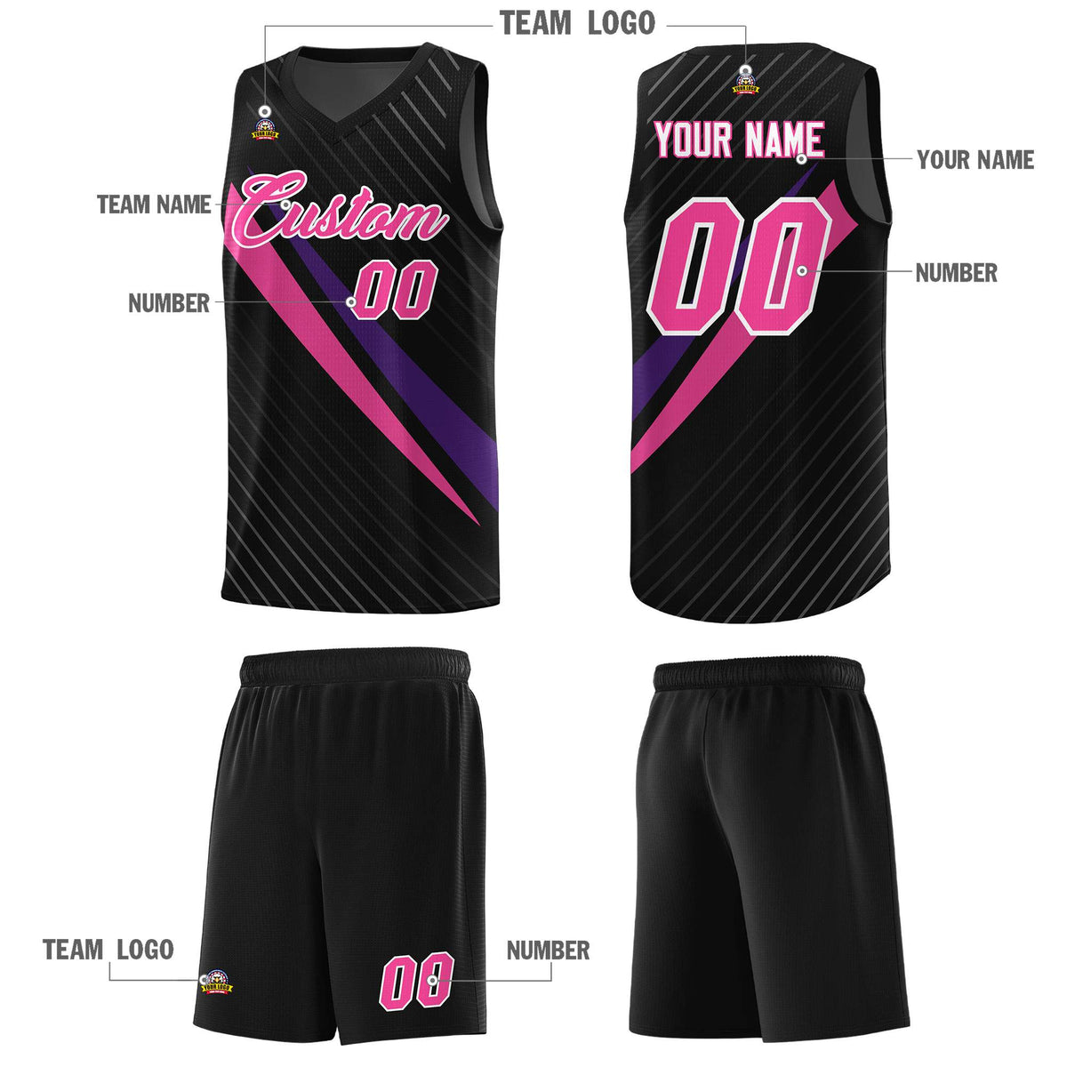 Custom Black Diagonal Pinstripe Pattern Color Block Sports Uniform Basketball Jersey|KXKSHOP