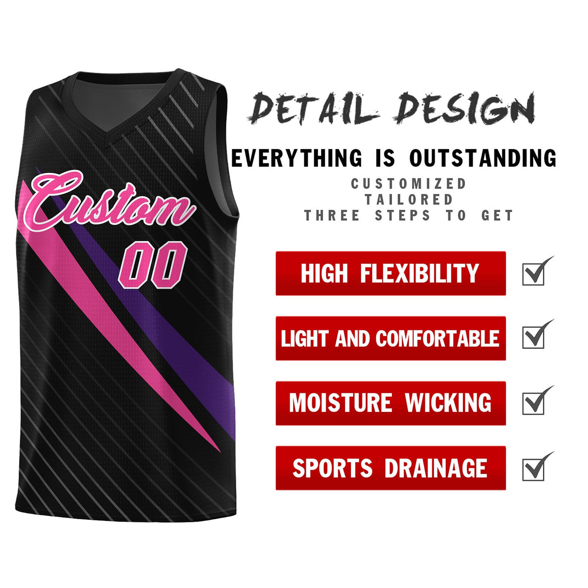 Custom Black Diagonal Pinstripe Pattern Color Block Sports Uniform Basketball Jersey|KXKSHOP