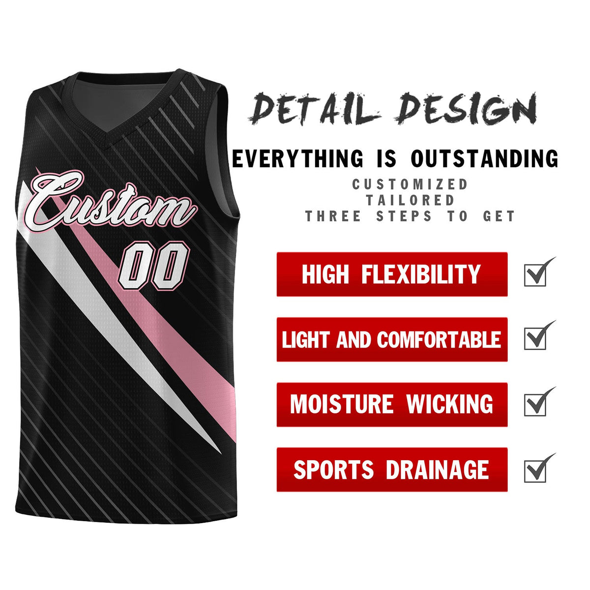 Custom Black Diagonal Pinstripe Pattern Color Block Sports Uniform Basketball Jersey|KXKSHOP