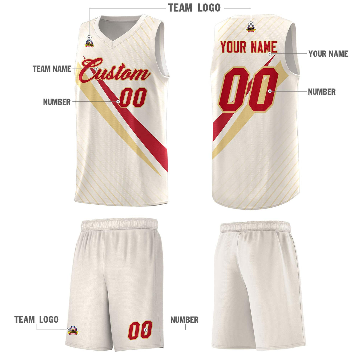 Custom Cream Diagonal Pinstripe Pattern Color Block Sports Uniform Basketball Jersey|KXKSHOP