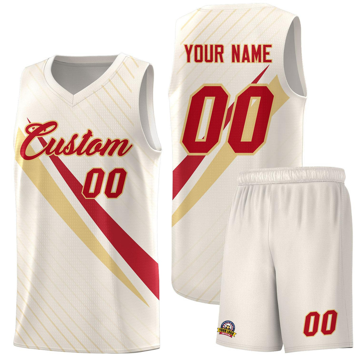 Custom Cream Diagonal Pinstripe Pattern Color Block Sports Uniform Basketball Jersey|KXKSHOP