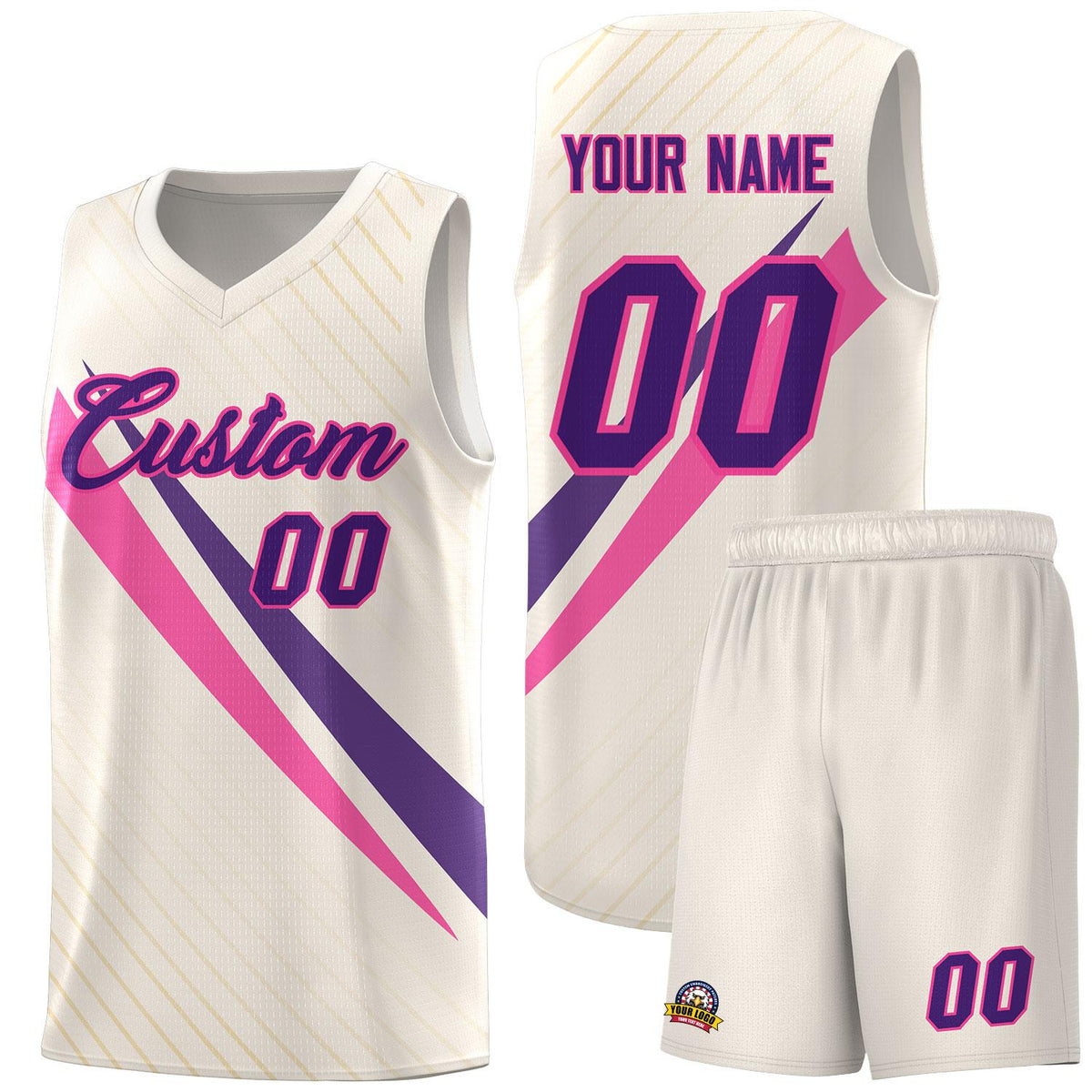 Custom Cream Diagonal Pinstripe Pattern Color Block Sports Uniform Basketball Jersey|KXKSHOP