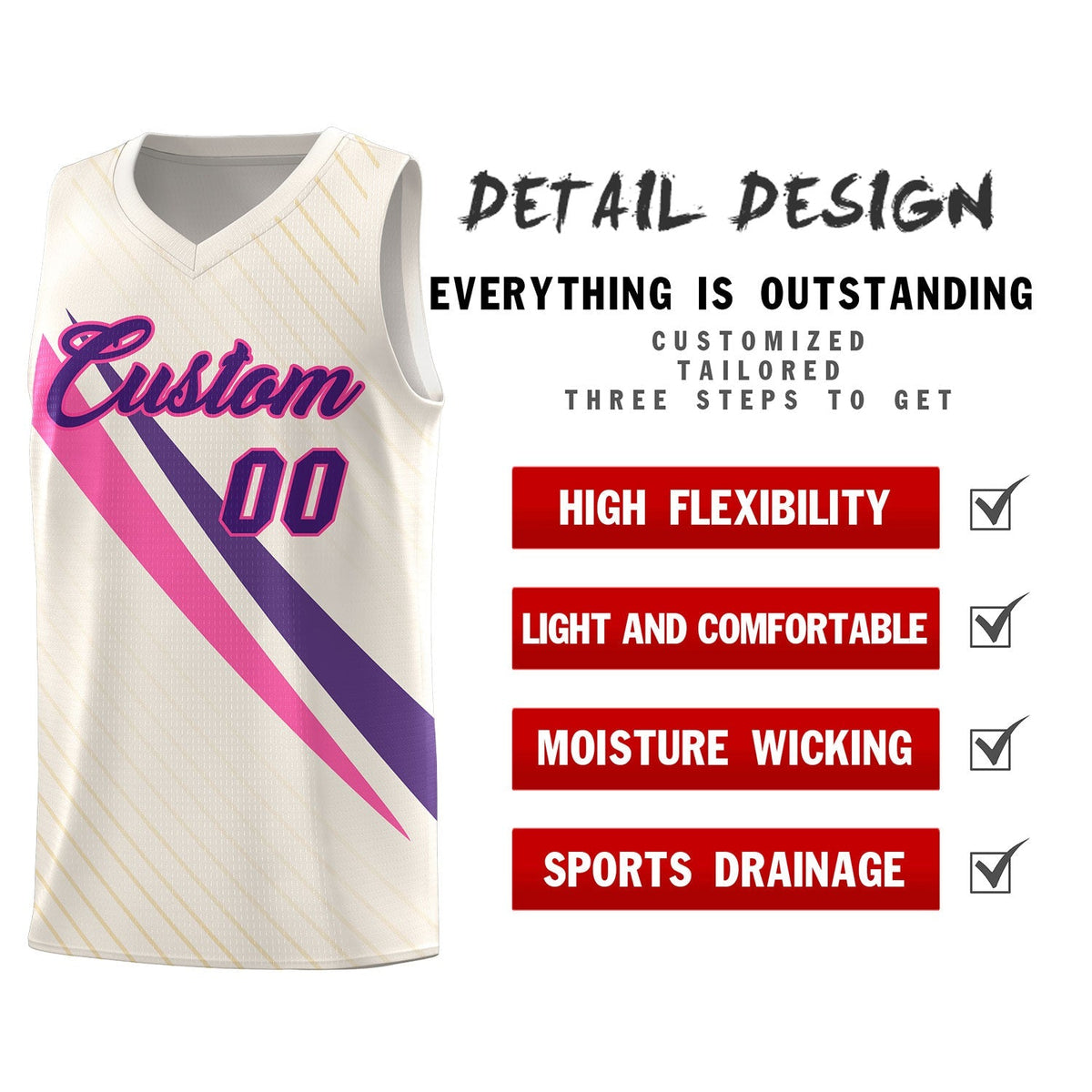 Custom Cream Diagonal Pinstripe Pattern Color Block Sports Uniform Basketball Jersey|KXKSHOP