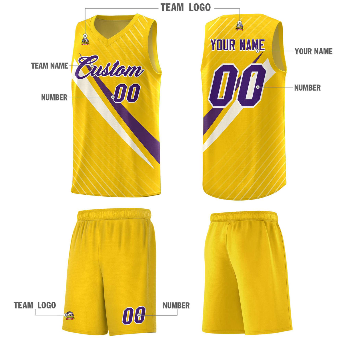 Custom Gold Diagonal Pinstripe Pattern Color Block Sports Uniform Basketball Jersey|KXKSHOP