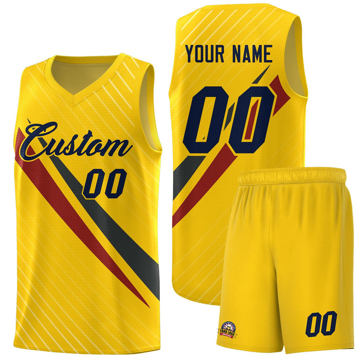 Custom Gold Diagonal Pinstripe Pattern Color Block Sports Uniform Basketball Jersey|KXKSHOP