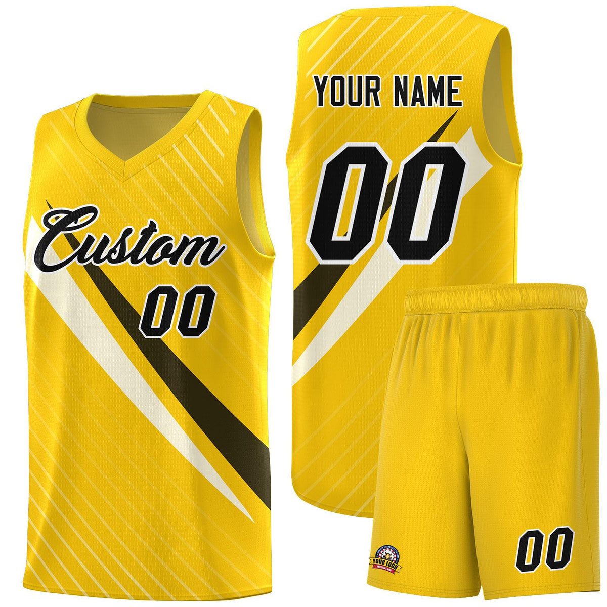 Custom Gold Diagonal Pinstripe Pattern Color Block Sports Uniform Basketball Jersey|KXKSHOP