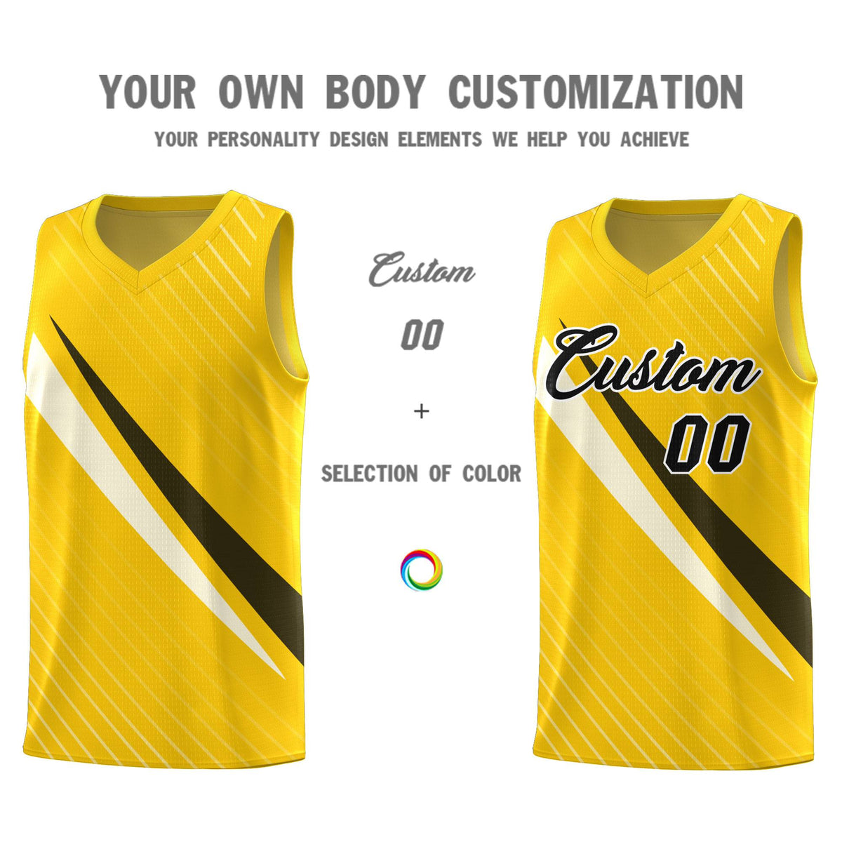 Custom Gold Diagonal Pinstripe Pattern Color Block Sports Uniform Basketball Jersey|KXKSHOP
