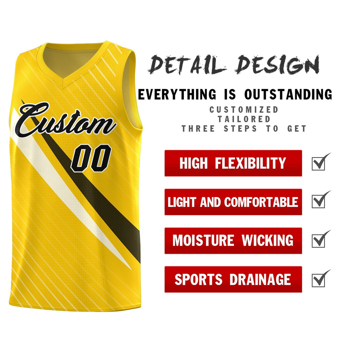 Custom Gold Diagonal Pinstripe Pattern Color Block Sports Uniform Basketball Jersey|KXKSHOP