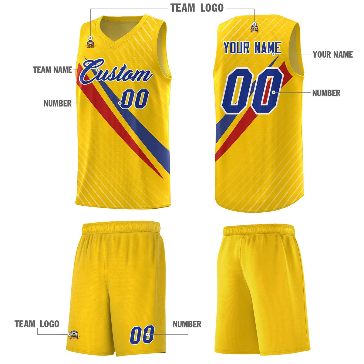 Custom Gold Diagonal Pinstripe Pattern Color Block Sports Uniform Basketball Jersey|KXKSHOP