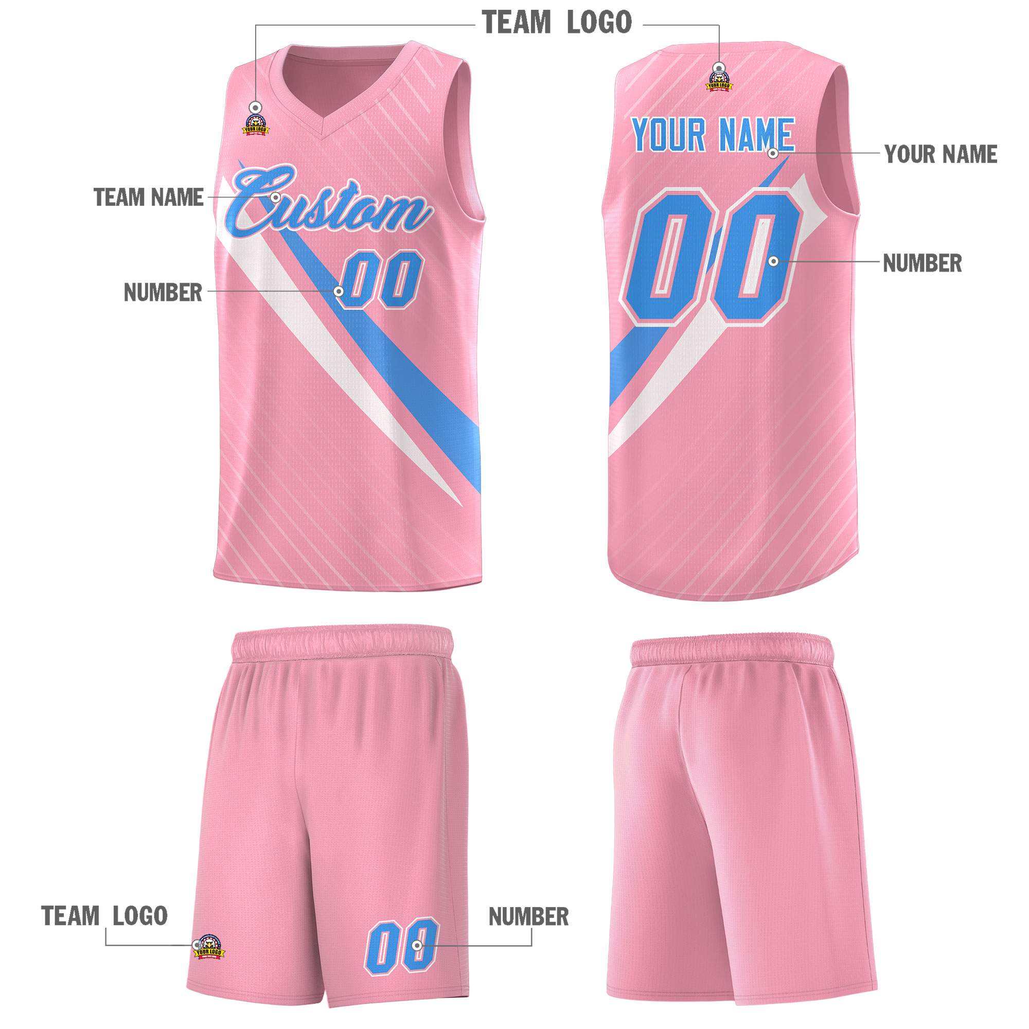 Custom Light Pink Diagonal Pinstripe Pattern Color Block Sports Uniform Basketball Jersey|KXKSHOP