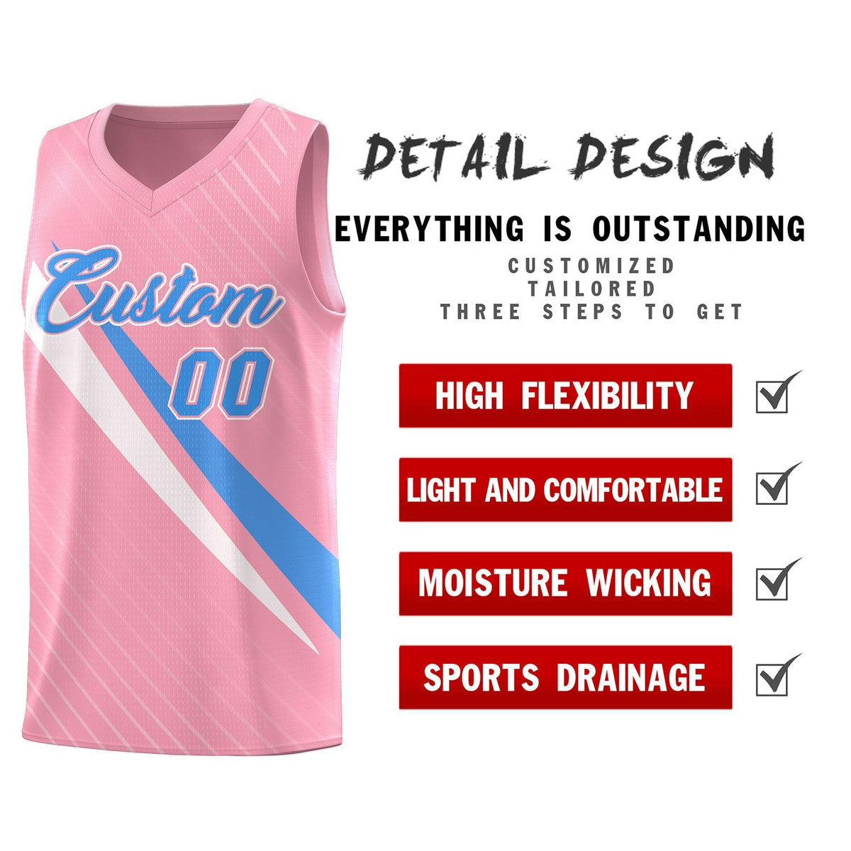 Custom Light Pink Diagonal Pinstripe Pattern Color Block Sports Uniform Basketball Jersey|KXKSHOP