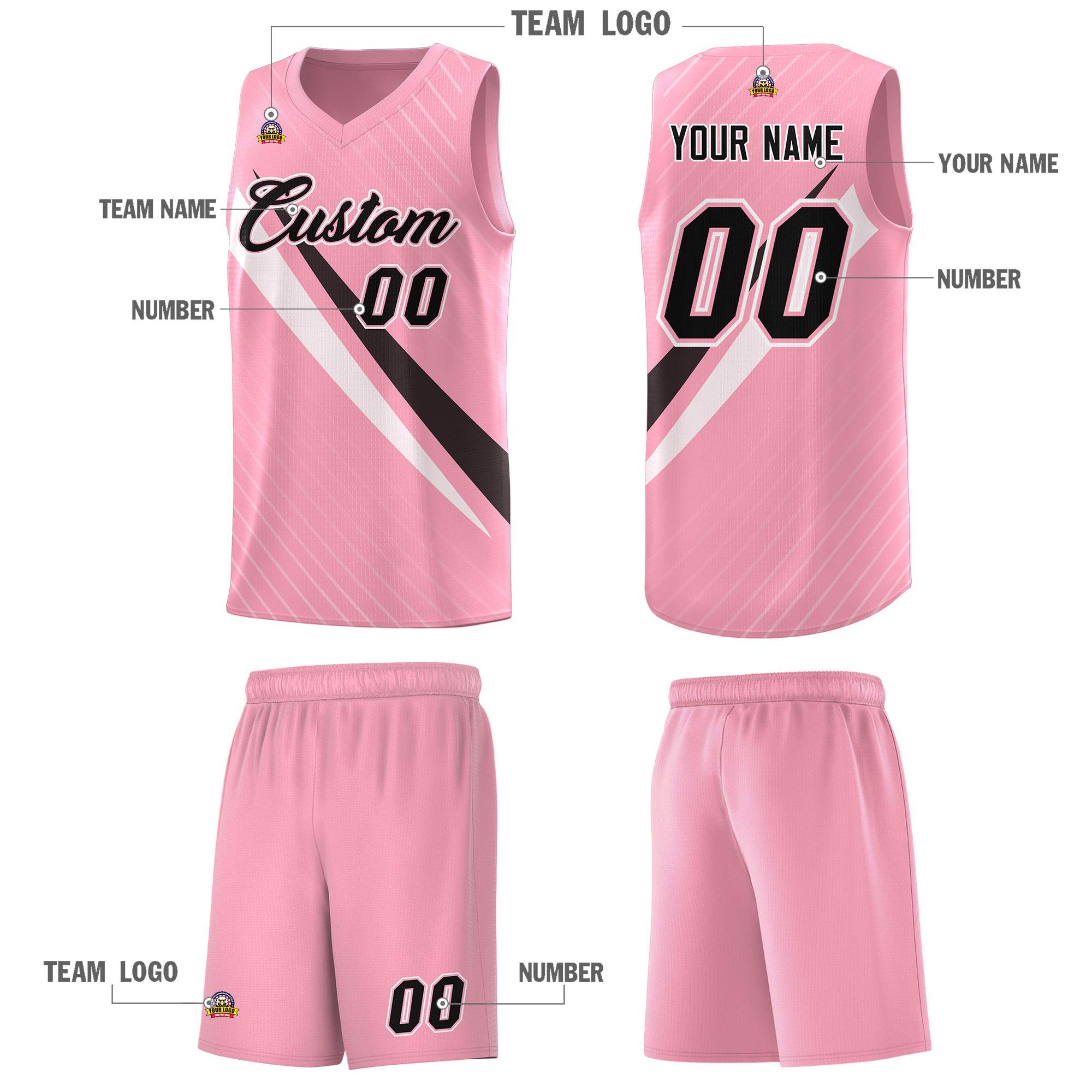 Custom Light Pink Diagonal Pinstripe Pattern Color Block Sports Uniform Basketball Jersey|KXKSHOP