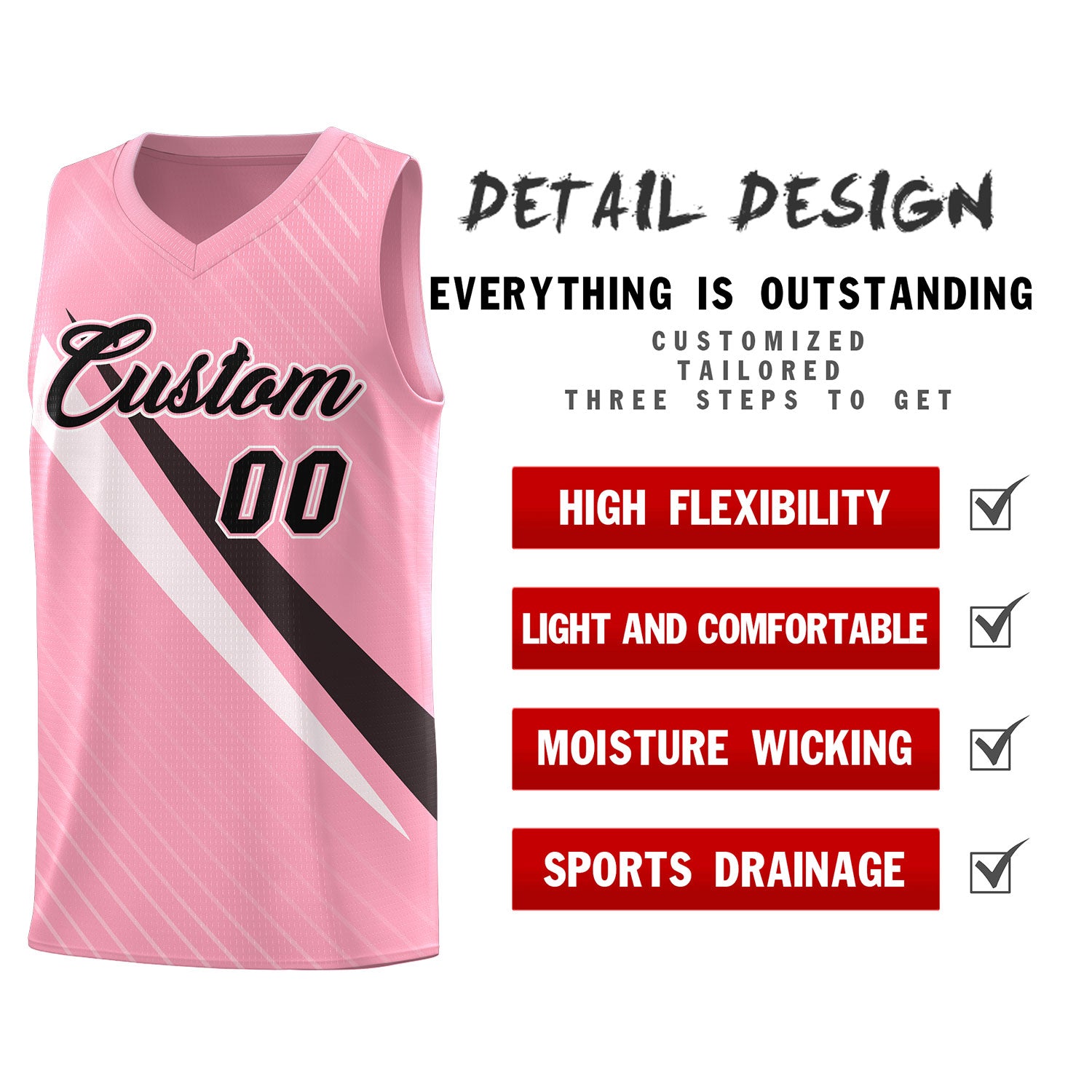 Custom Light Pink Diagonal Pinstripe Pattern Color Block Sports Uniform Basketball Jersey|KXKSHOP