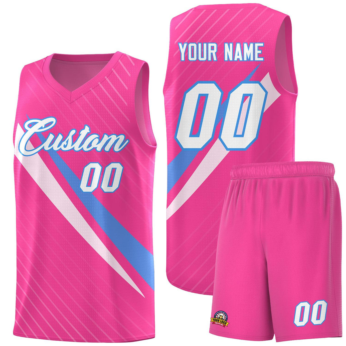Custom Pink Diagonal Pinstripe Pattern Color Block Sports Uniform Basketball Jersey|KXKSHOP