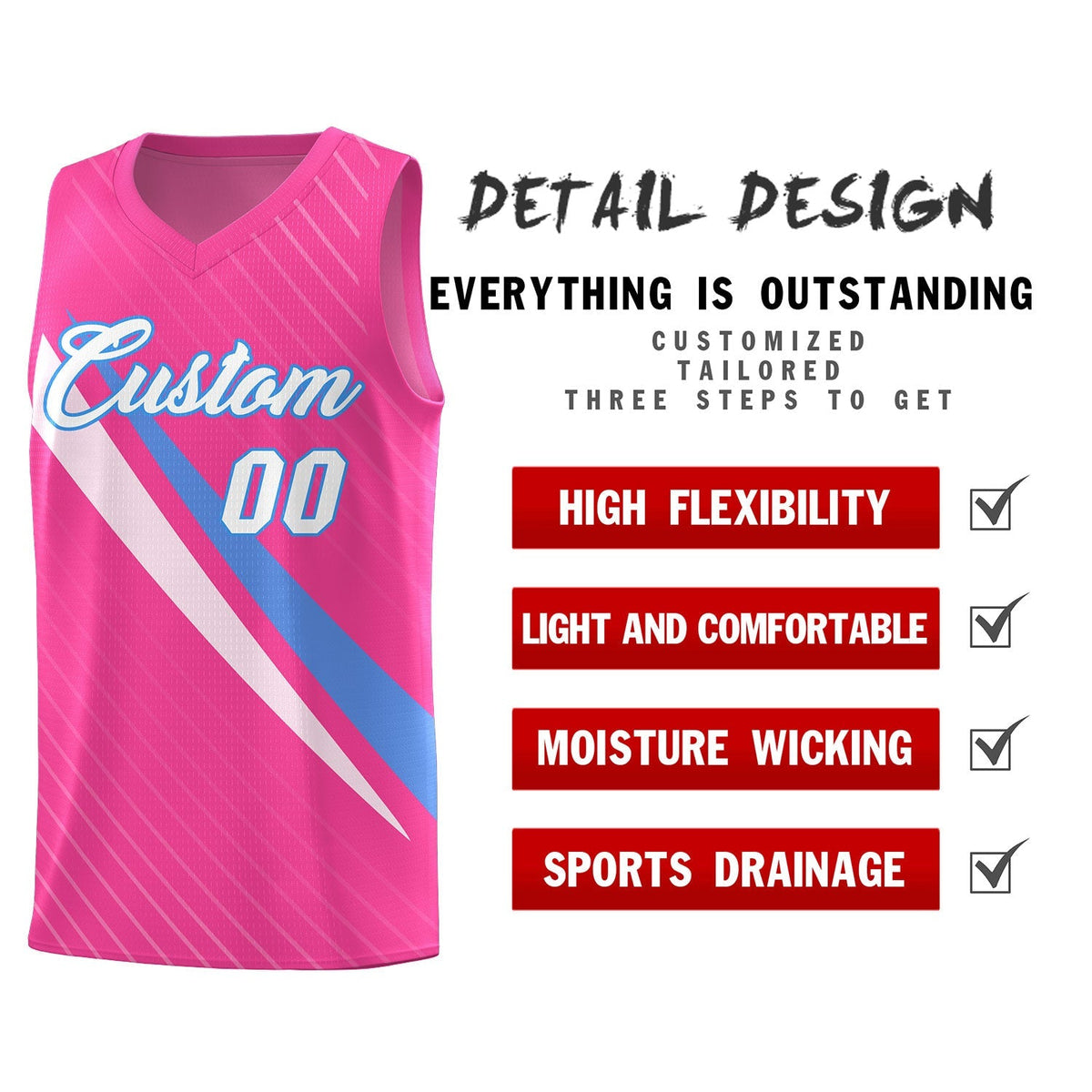 Custom Pink Diagonal Pinstripe Pattern Color Block Sports Uniform Basketball Jersey|KXKSHOP