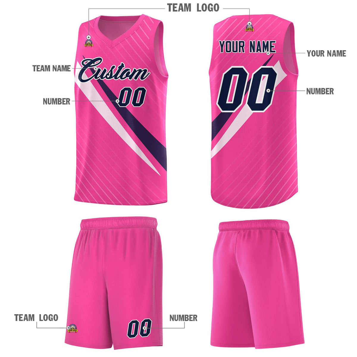 Custom Pink Diagonal Pinstripe Pattern Color Block Sports Uniform Basketball Jersey|KXKSHOP