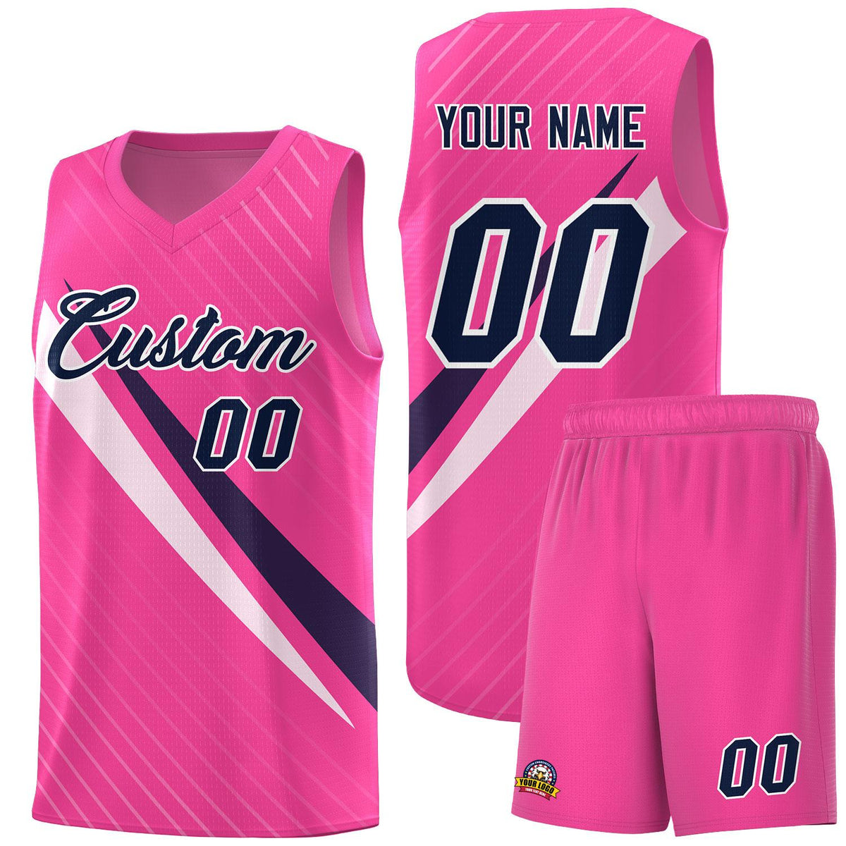 Custom Pink Diagonal Pinstripe Pattern Color Block Sports Uniform Basketball Jersey|KXKSHOP