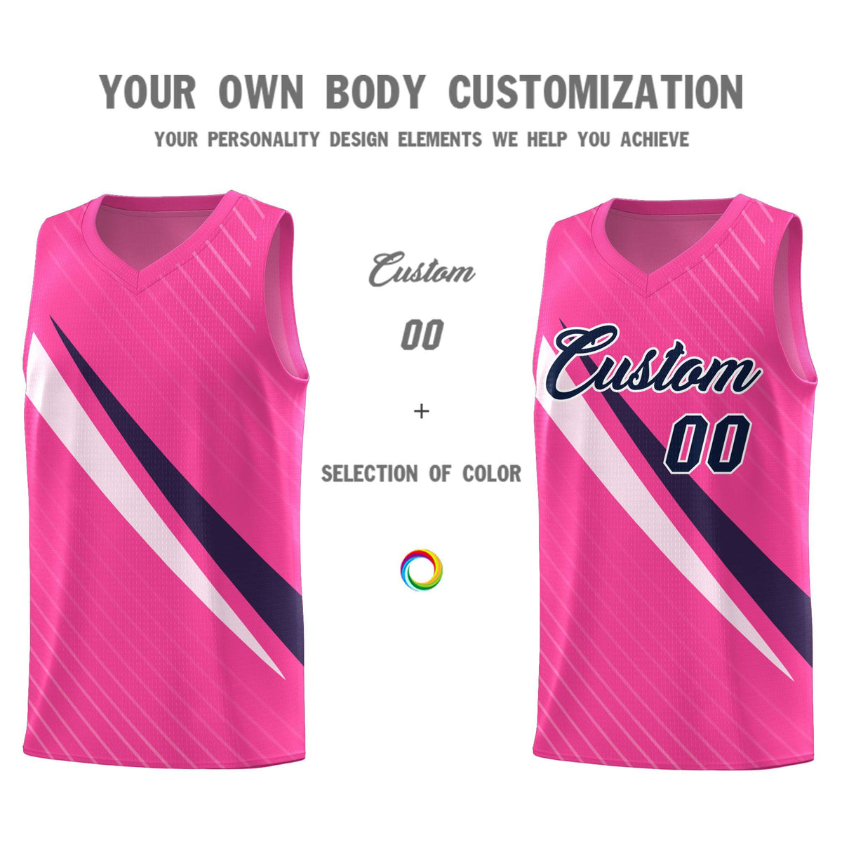 Custom Pink Diagonal Pinstripe Pattern Color Block Sports Uniform Basketball Jersey|KXKSHOP