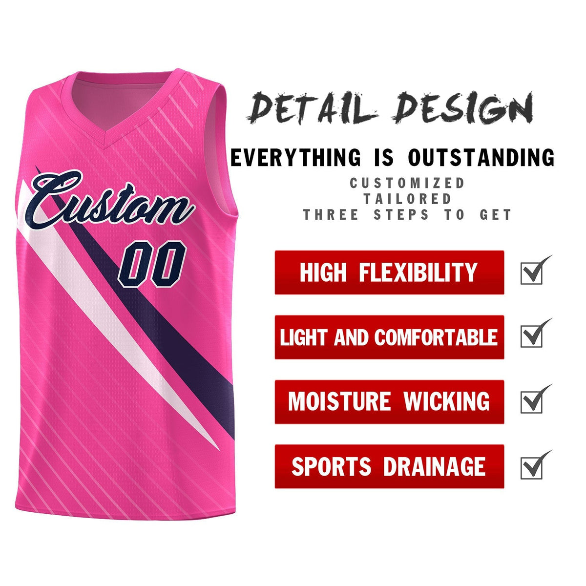 Custom Pink Diagonal Pinstripe Pattern Color Block Sports Uniform Basketball Jersey|KXKSHOP