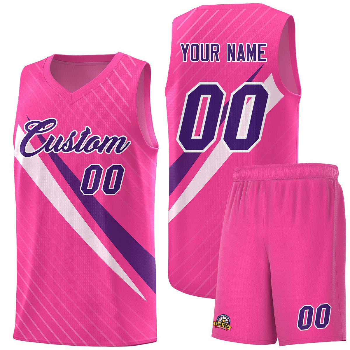 Custom Pink Diagonal Pinstripe Pattern Color Block Sports Uniform Basketball Jersey|KXKSHOP