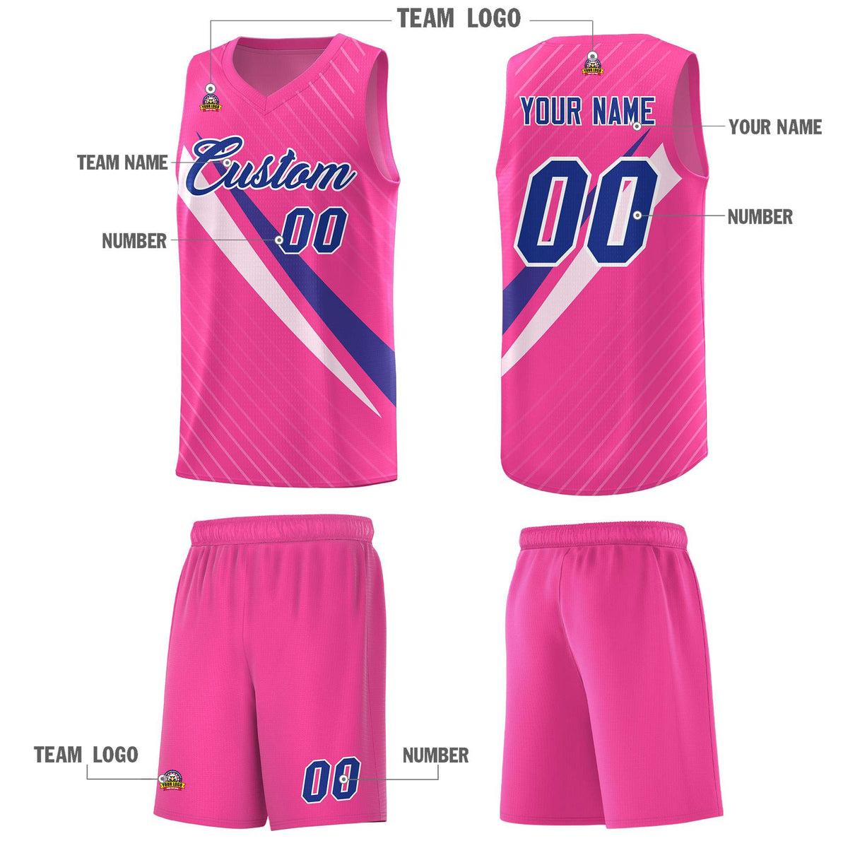 Custom Pink Diagonal Pinstripe Pattern Color Block Sports Uniform Basketball Jersey|KXKSHOP