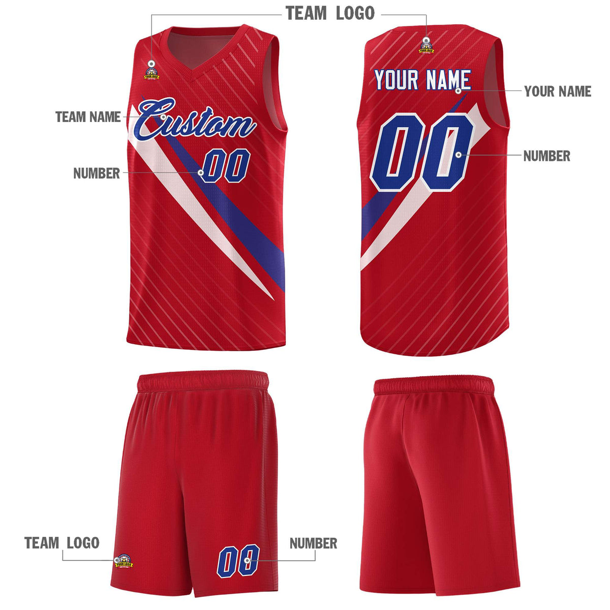Custom Red Diagonal Pinstripe Pattern Color Block Sports Uniform Basketball Jersey|KXKSHOP