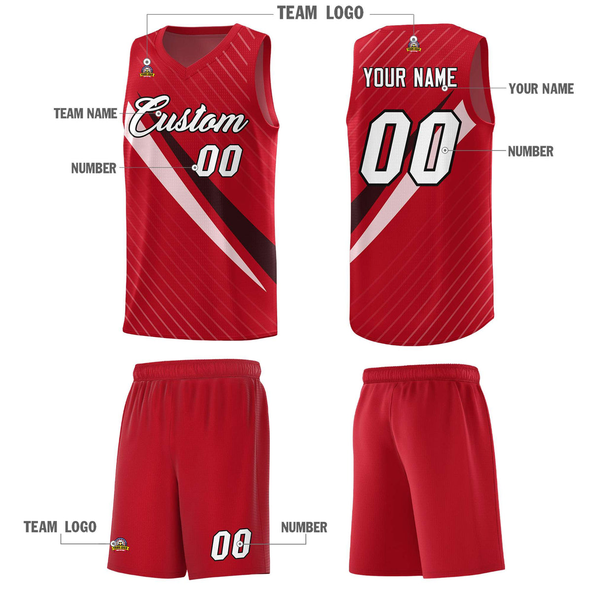 Custom Red Diagonal Pinstripe Pattern Color Block Sports Uniform Basketball Jersey|KXKSHOP