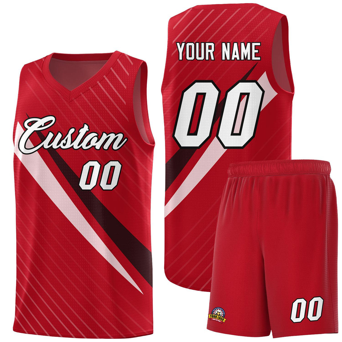 Custom Red Diagonal Pinstripe Pattern Color Block Sports Uniform Basketball Jersey|KXKSHOP
