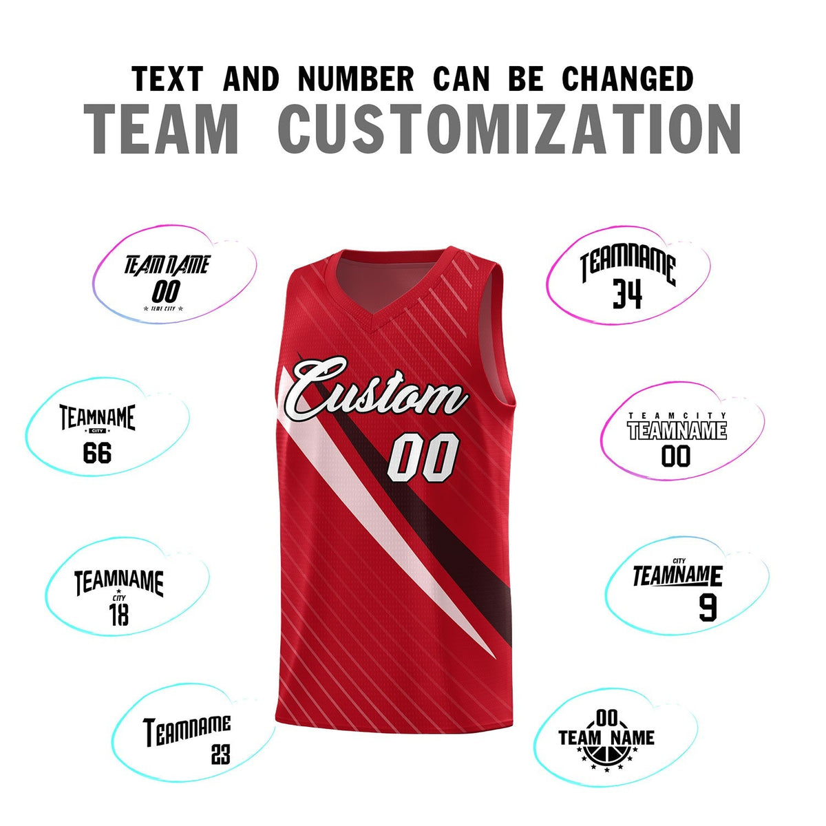 Custom Red Diagonal Pinstripe Pattern Color Block Sports Uniform Basketball Jersey|KXKSHOP
