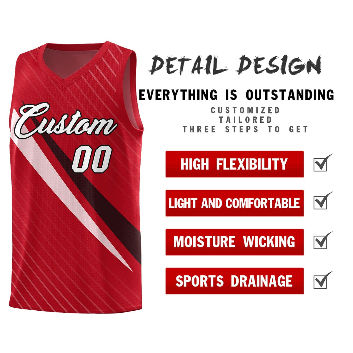 Custom Red Diagonal Pinstripe Pattern Color Block Sports Uniform Basketball Jersey|KXKSHOP