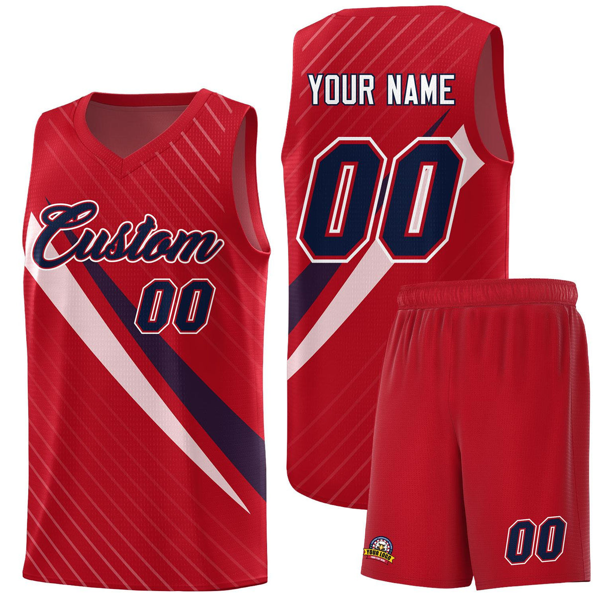 Custom Red Diagonal Pinstripe Pattern Color Block Sports Uniform Basketball Jersey|KXKSHOP