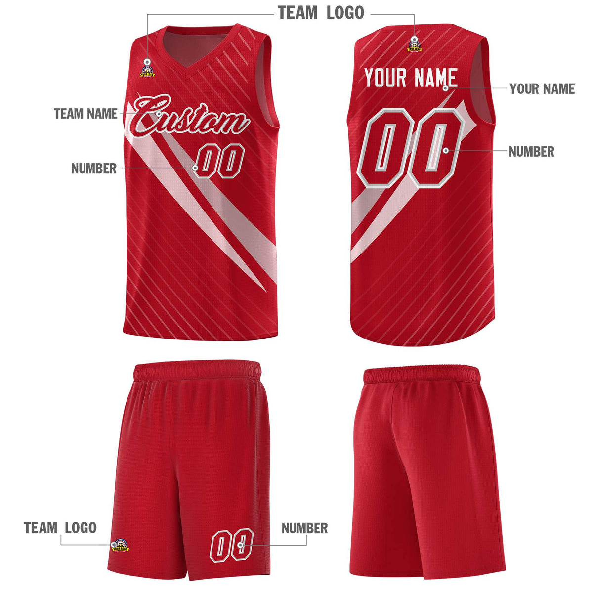 Custom Red Diagonal Pinstripe Pattern Color Block Sports Uniform Basketball Jersey|KXKSHOP