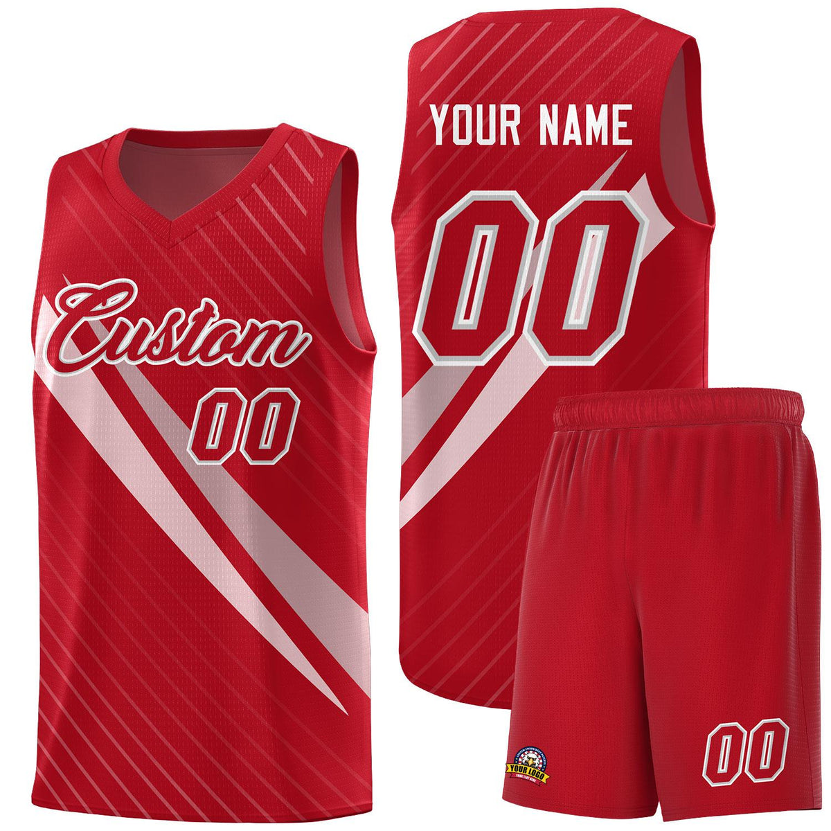 Custom Red Diagonal Pinstripe Pattern Color Block Sports Uniform Basketball Jersey|KXKSHOP