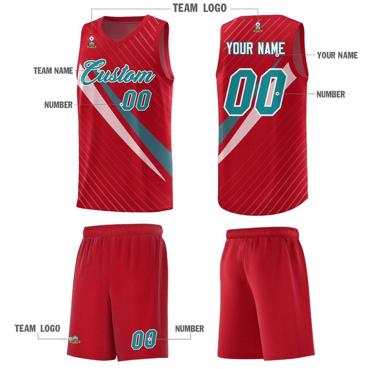 Custom Red Diagonal Pinstripe Pattern Color Block Sports Uniform Basketball Jersey|KXKSHOP