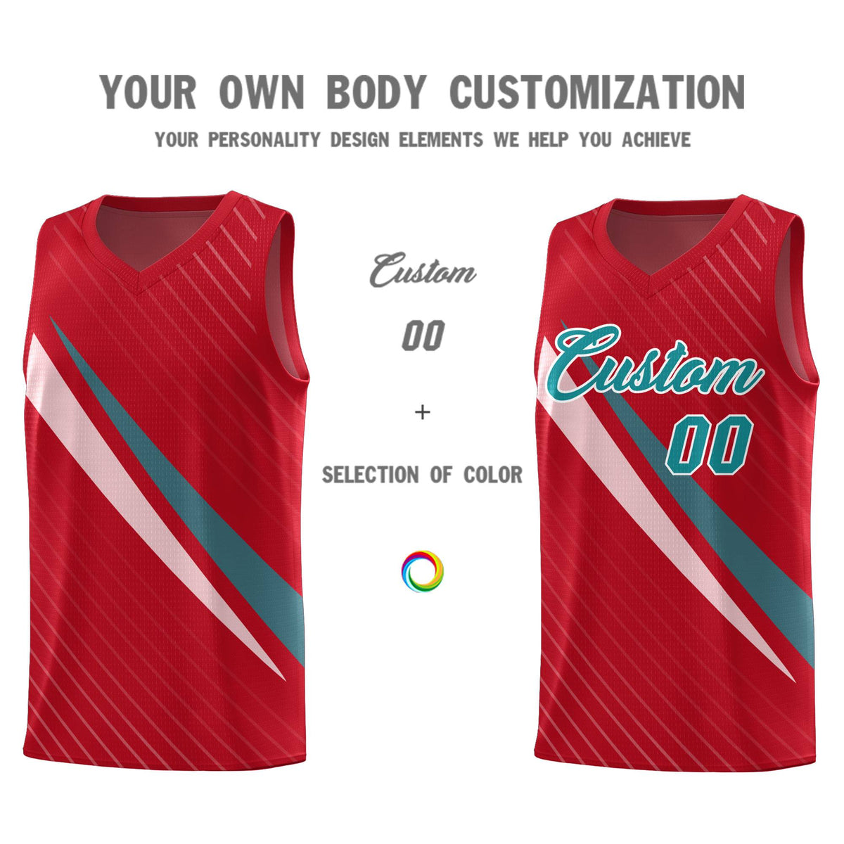 Custom Red Diagonal Pinstripe Pattern Color Block Sports Uniform Basketball Jersey|KXKSHOP