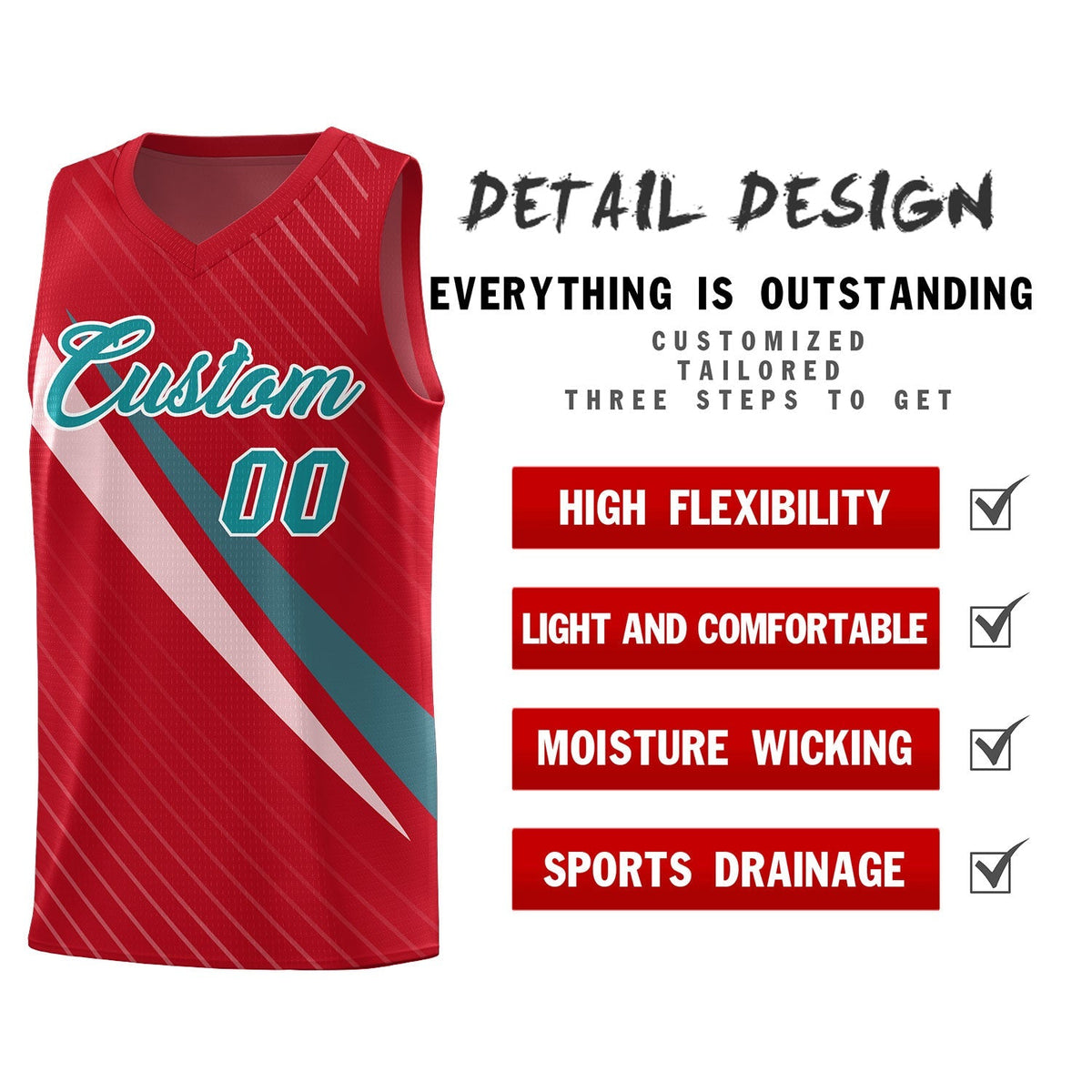 Custom Red Diagonal Pinstripe Pattern Color Block Sports Uniform Basketball Jersey|KXKSHOP