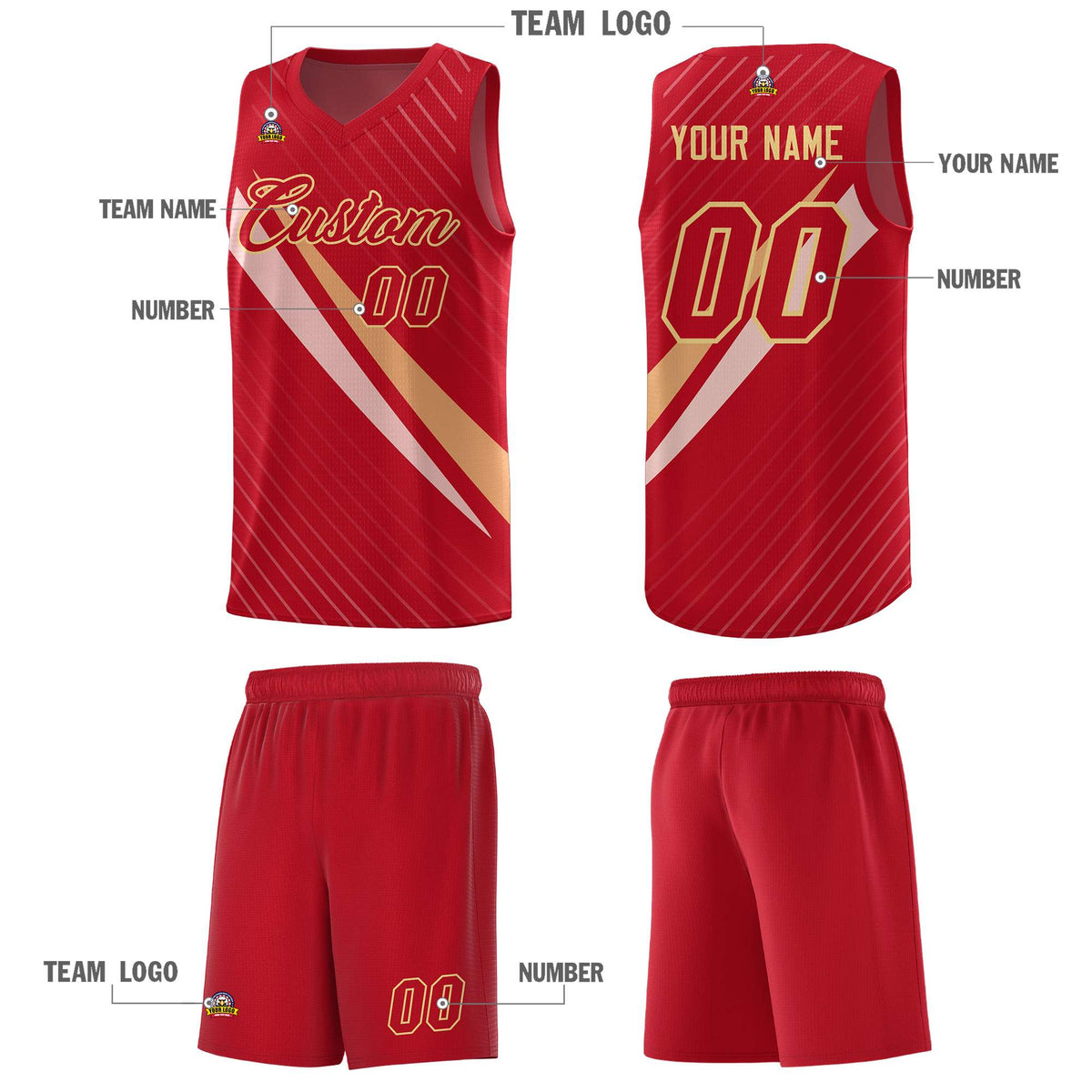 Custom Red Diagonal Pinstripe Pattern Color Block Sports Uniform Basketball Jersey|KXKSHOP