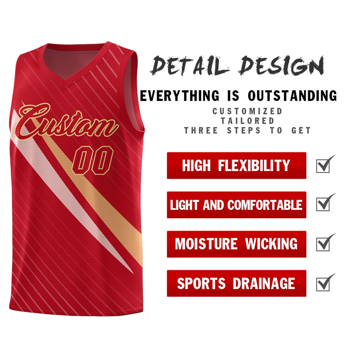 Custom Red Diagonal Pinstripe Pattern Color Block Sports Uniform Basketball Jersey|KXKSHOP