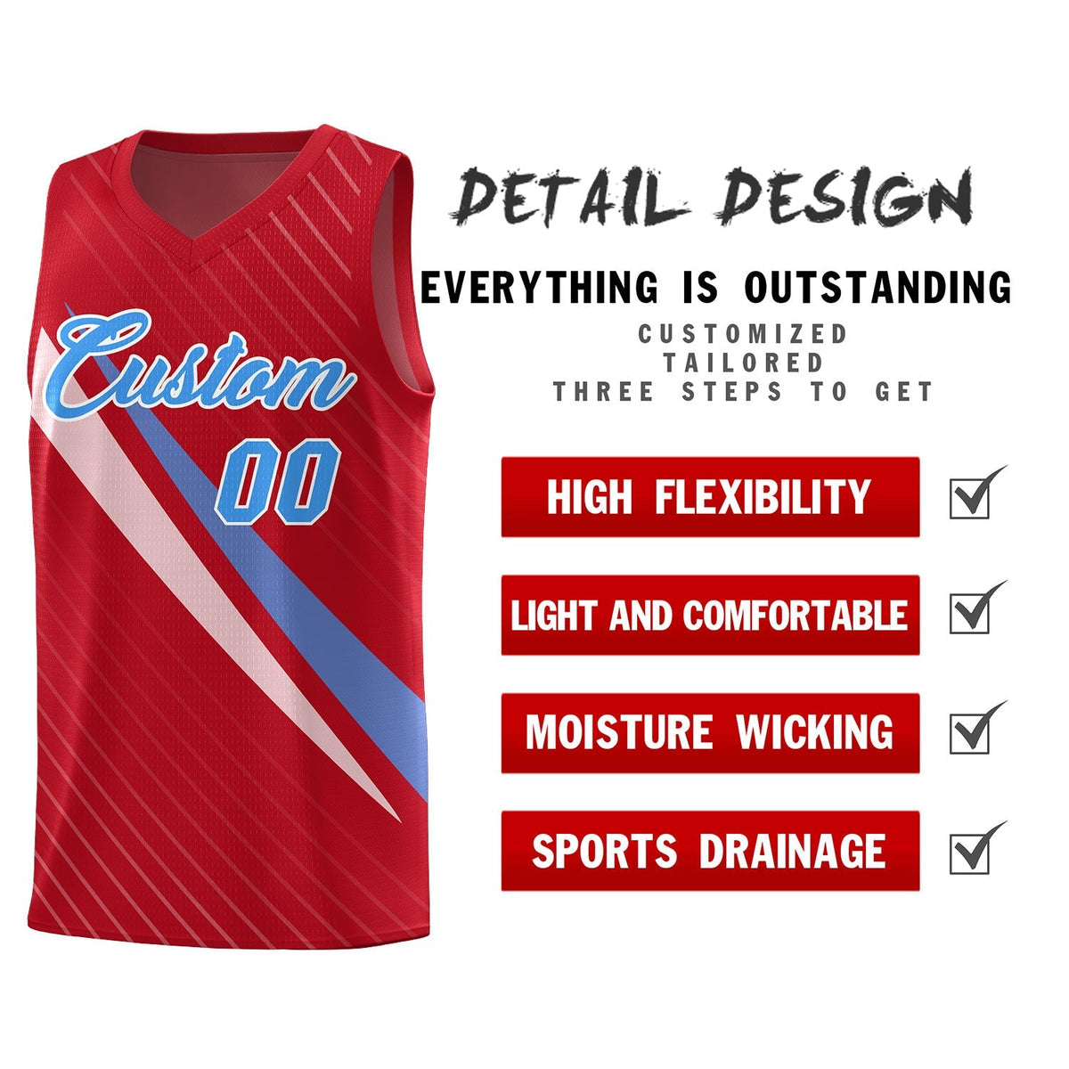 Custom Red Diagonal Pinstripe Pattern Color Block Sports Uniform Basketball Jersey|KXKSHOP