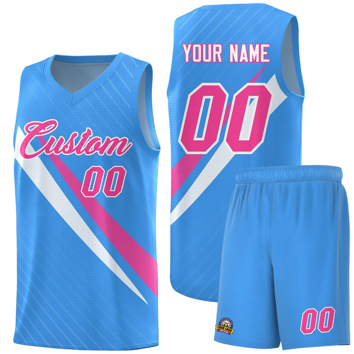 Custom Light Blue Diagonal Pinstripe Pattern Color Block Sports Uniform Basketball Jersey|KXKSHOP