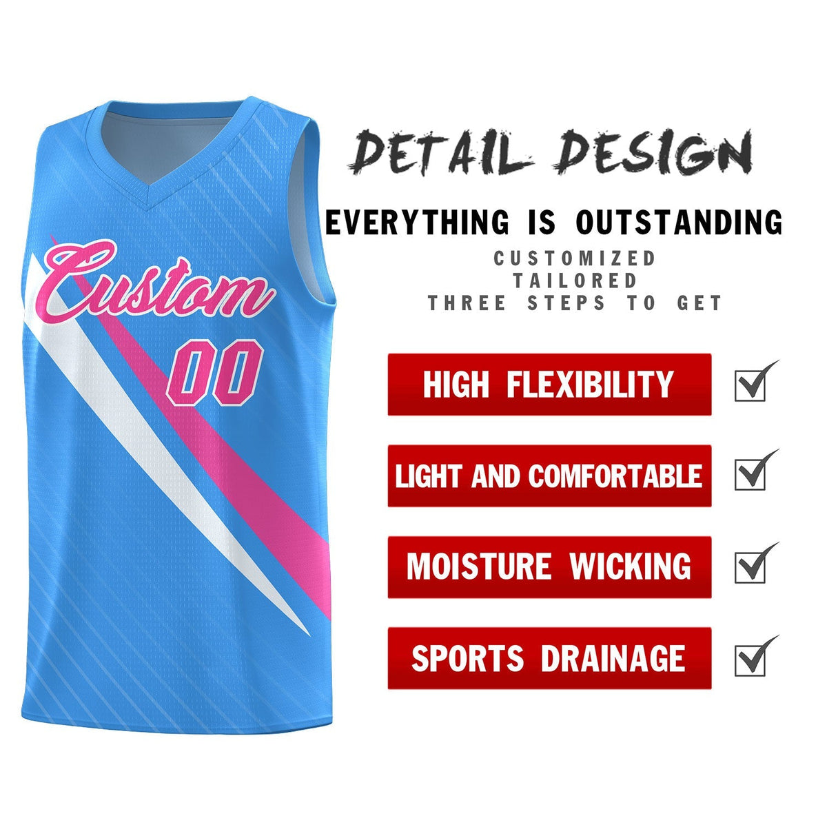 Custom Light Blue Diagonal Pinstripe Pattern Color Block Sports Uniform Basketball Jersey|KXKSHOP
